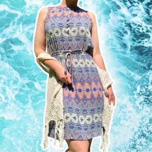 Lucky Brand Paisley Blue and Peach Lined Drawstring Dress, Size S